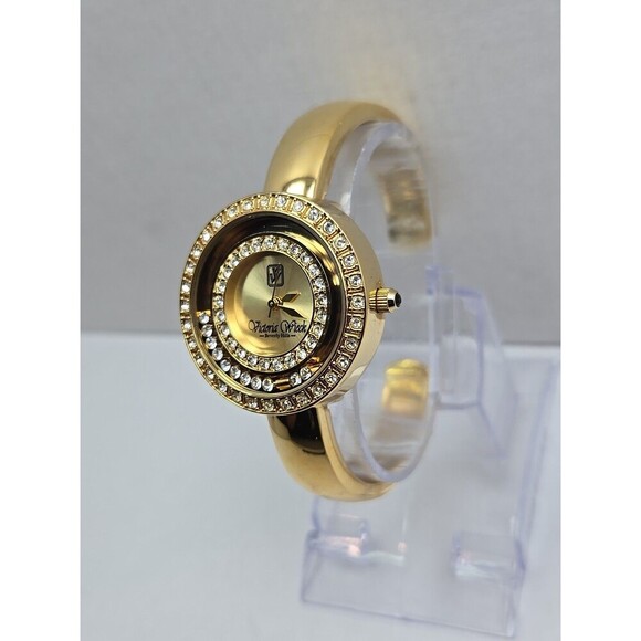 Victoria Wieck Floating Crystal Cuff Watch Gold Womens Bangle Quartz New Battery main image 8